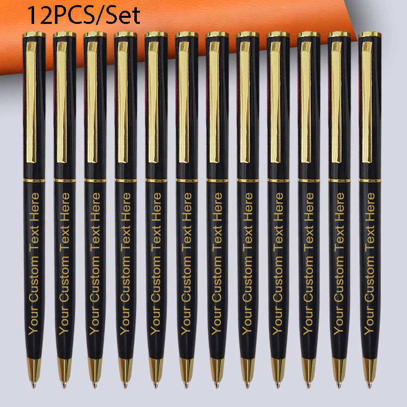 Home Office Logo - 12pcs Custom Golden Text Ballpoint Pen