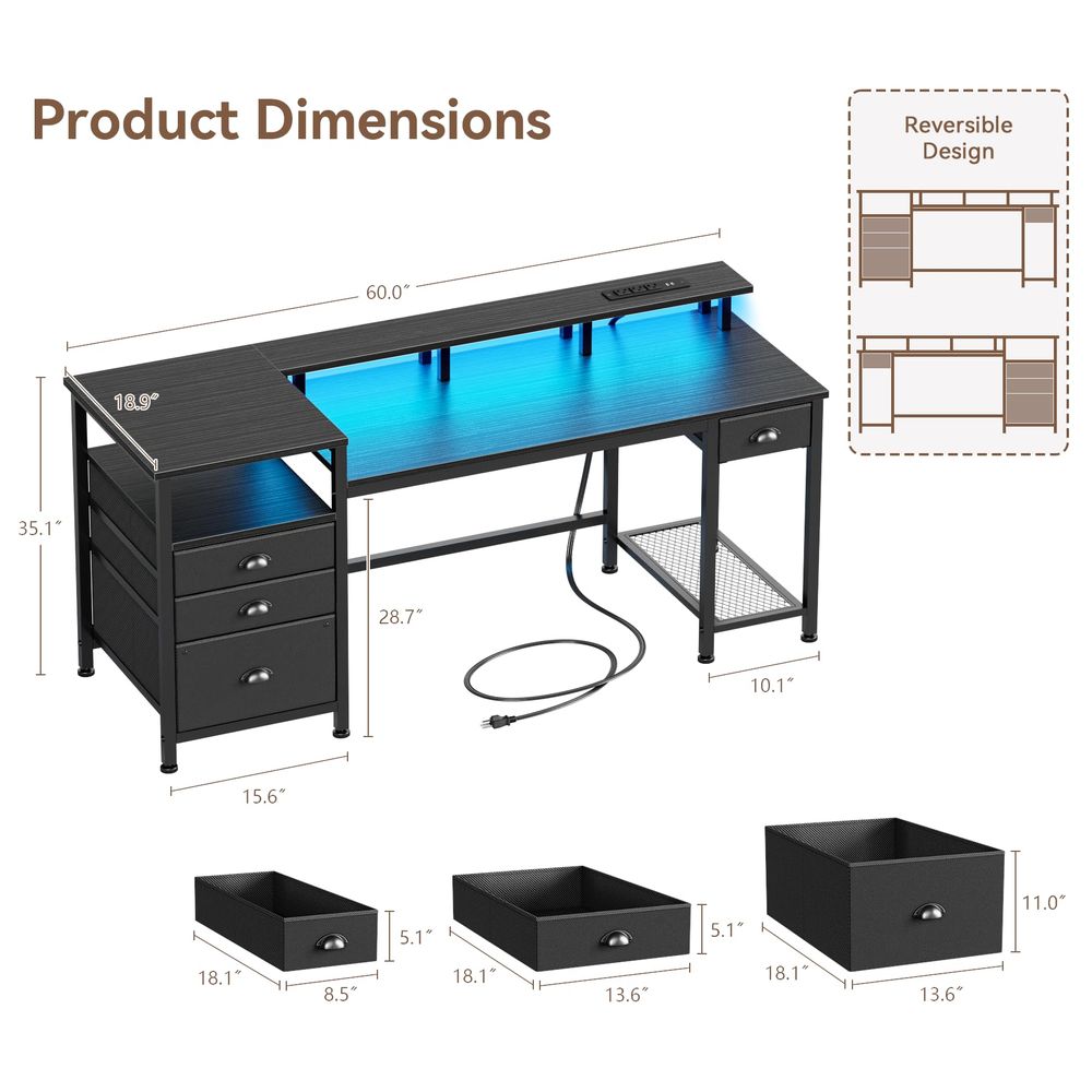 60 Black Computer Desk with 4  - Home Office L Shaped Desk review and price