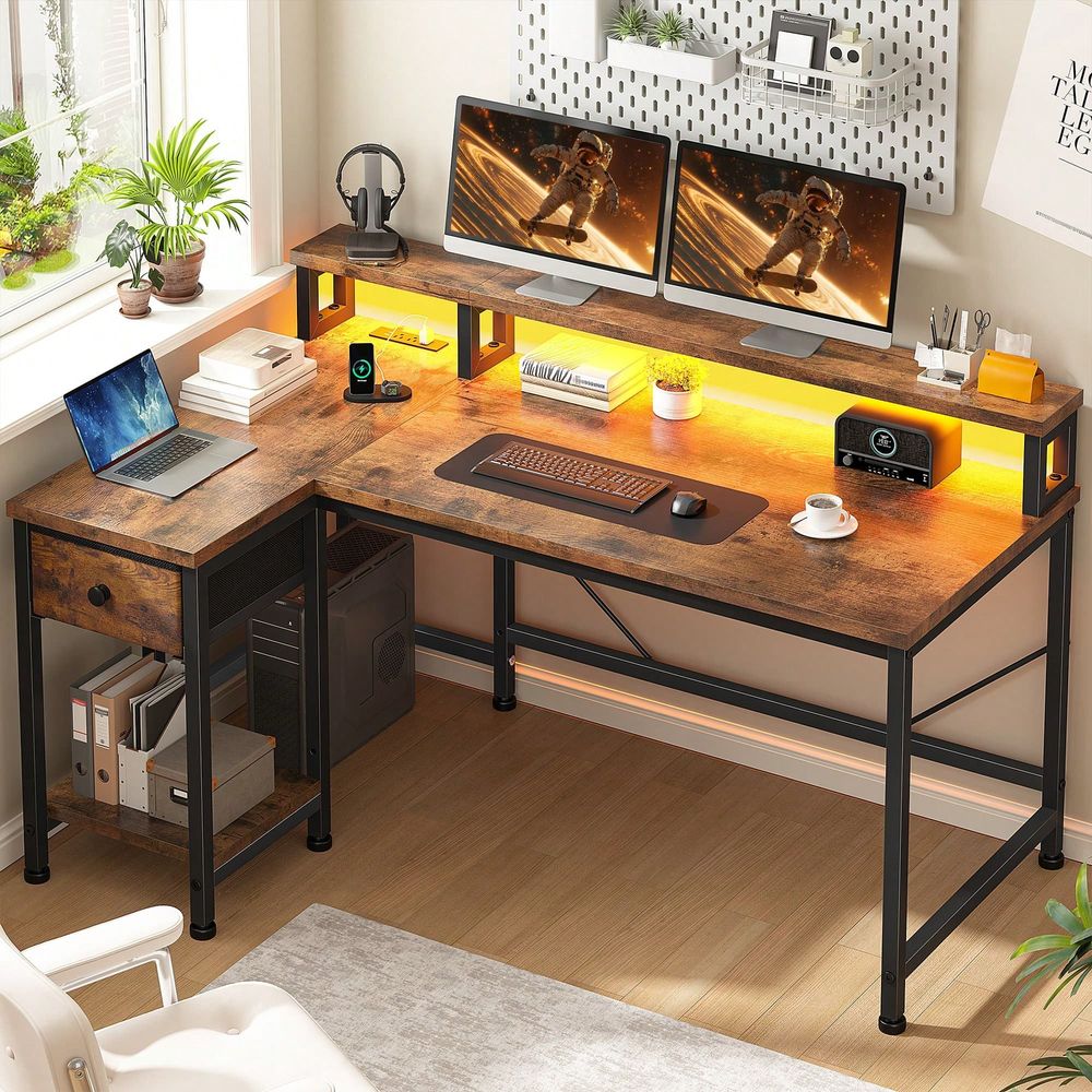 Brown L Shaped Gaming Desk Wit - Home Office L Shaped Desk review and price